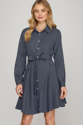 BUTTON DOWN STRIPED MINI DRESS