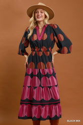 New Polka Dot Tiered Boho Midi Dress