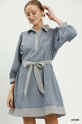 New Belted Puff Sleeve Mini Dress