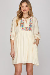 WOMEN EMBROIDERY MINI DRESS